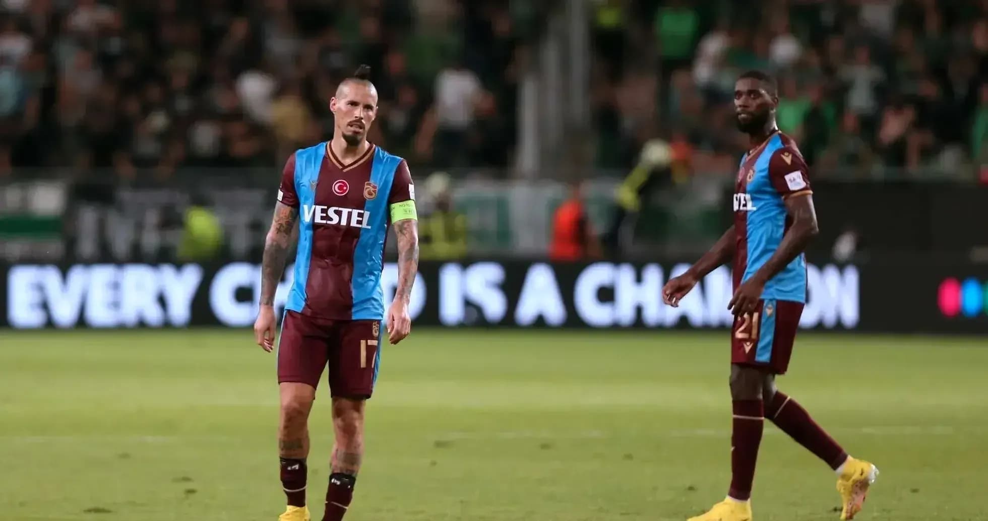 Trabzonspor players on the field during match Trabzonspor players on the field during match