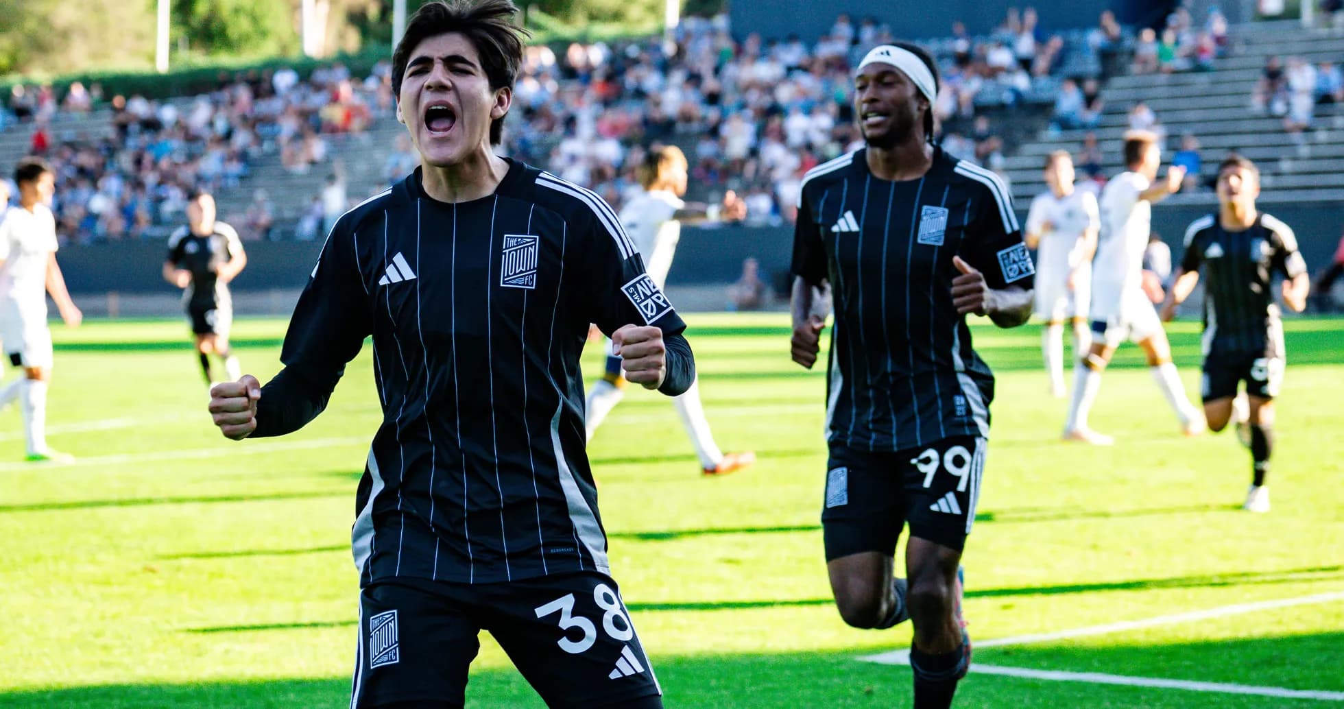 Players celebrating a goal during MLS Next Pro match Players celebrating a goal during MLS Next Pro match