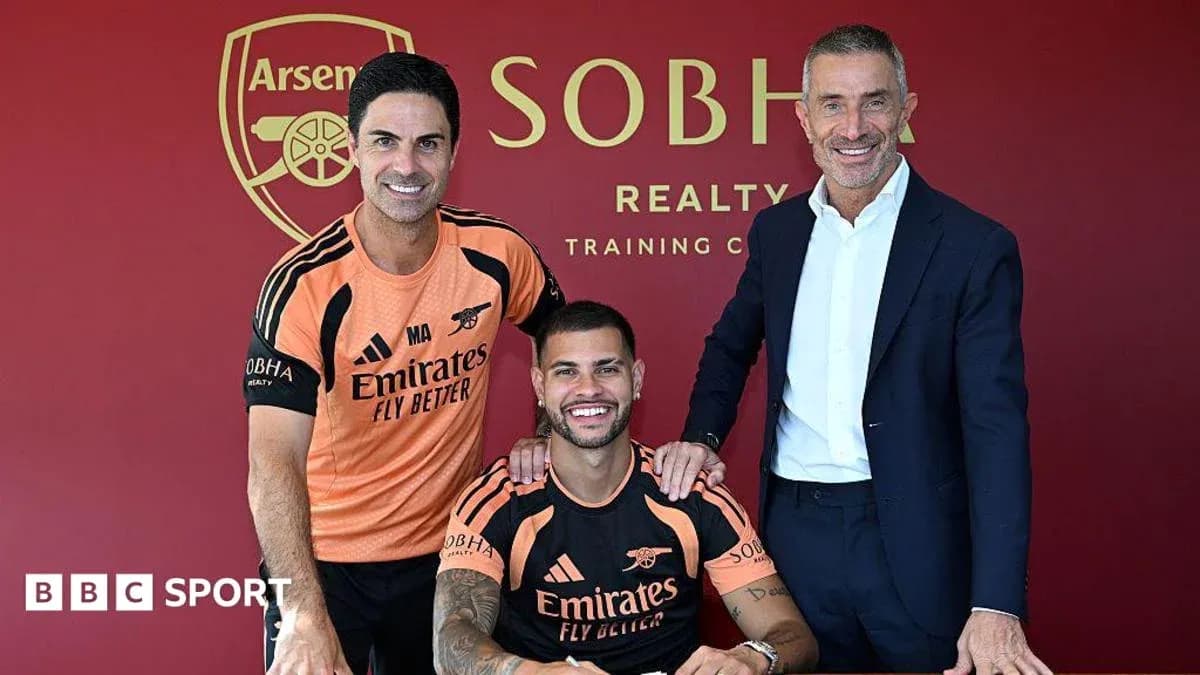 Arsenal manager and new player at signing event Arsenal manager and new player at signing event