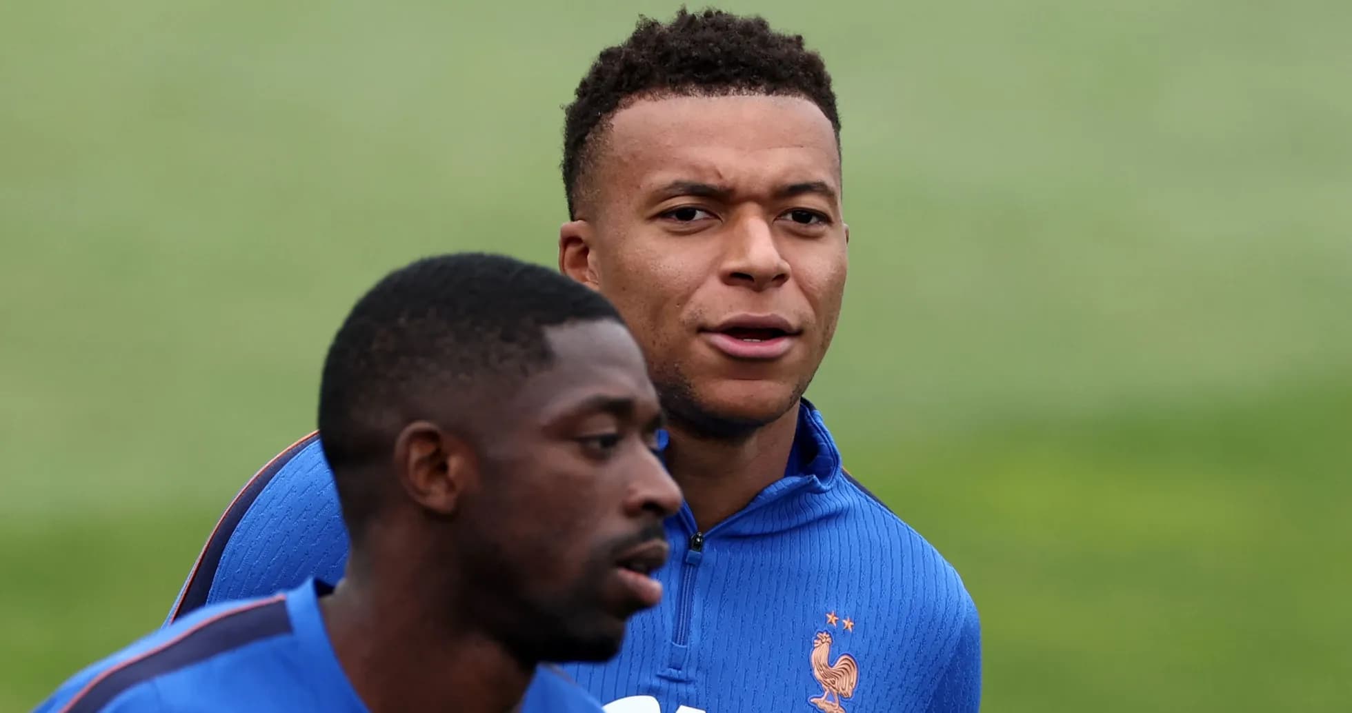 Two players training in France national team uniforms Two players training in France national team uniforms