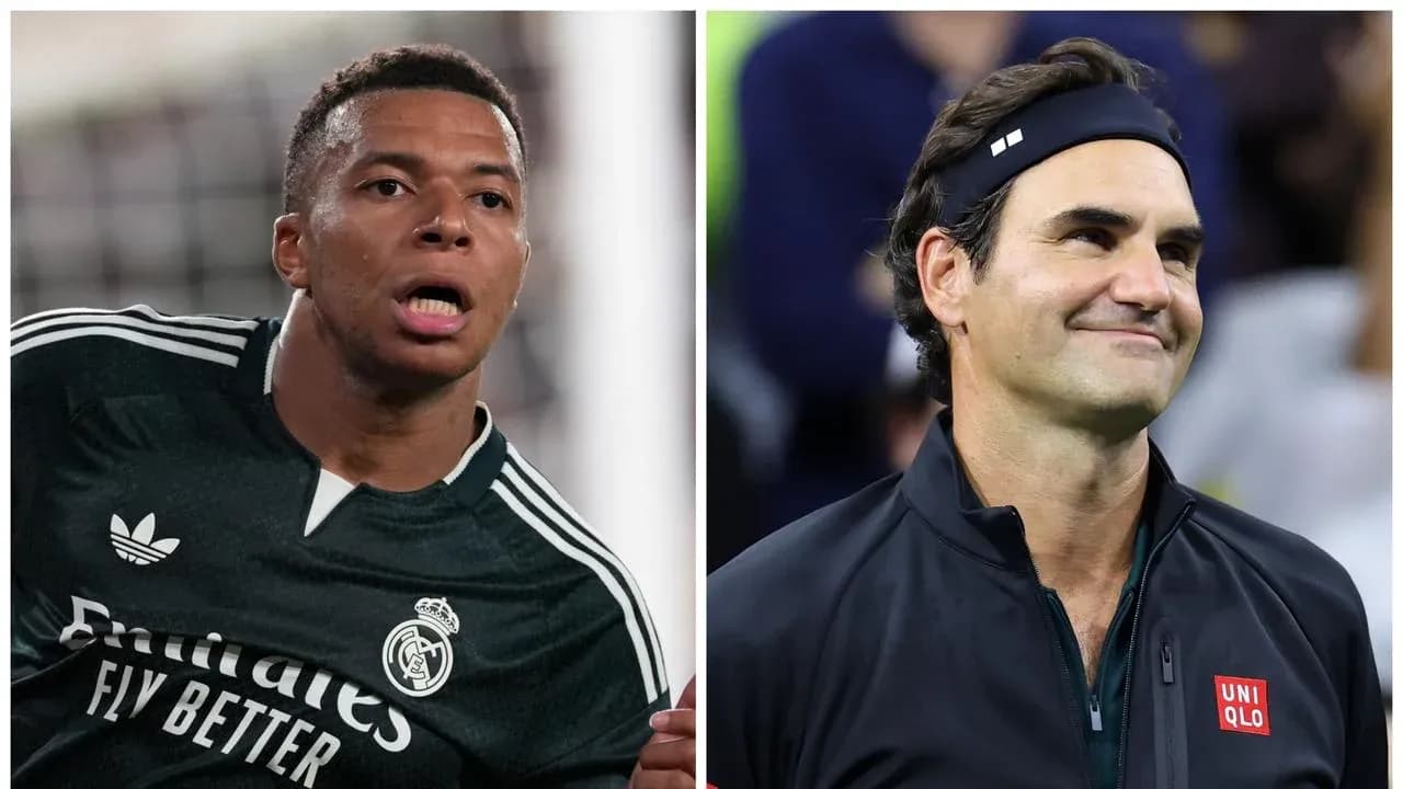 Kylian Mbappé and Roger Federer in split image Kylian Mbappé and Roger Federer in split image