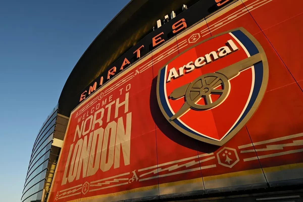 Arsenal logo and welcome sign at Emirates Stadium Arsenal logo and welcome sign at Emirates Stadium
