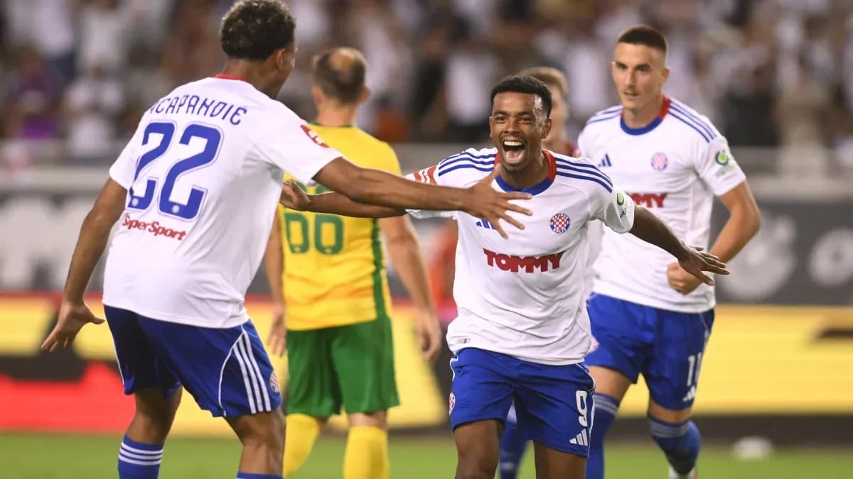 HNK Hajduk Split players celebrating a goal HNK Hajduk Split players celebrating a goal