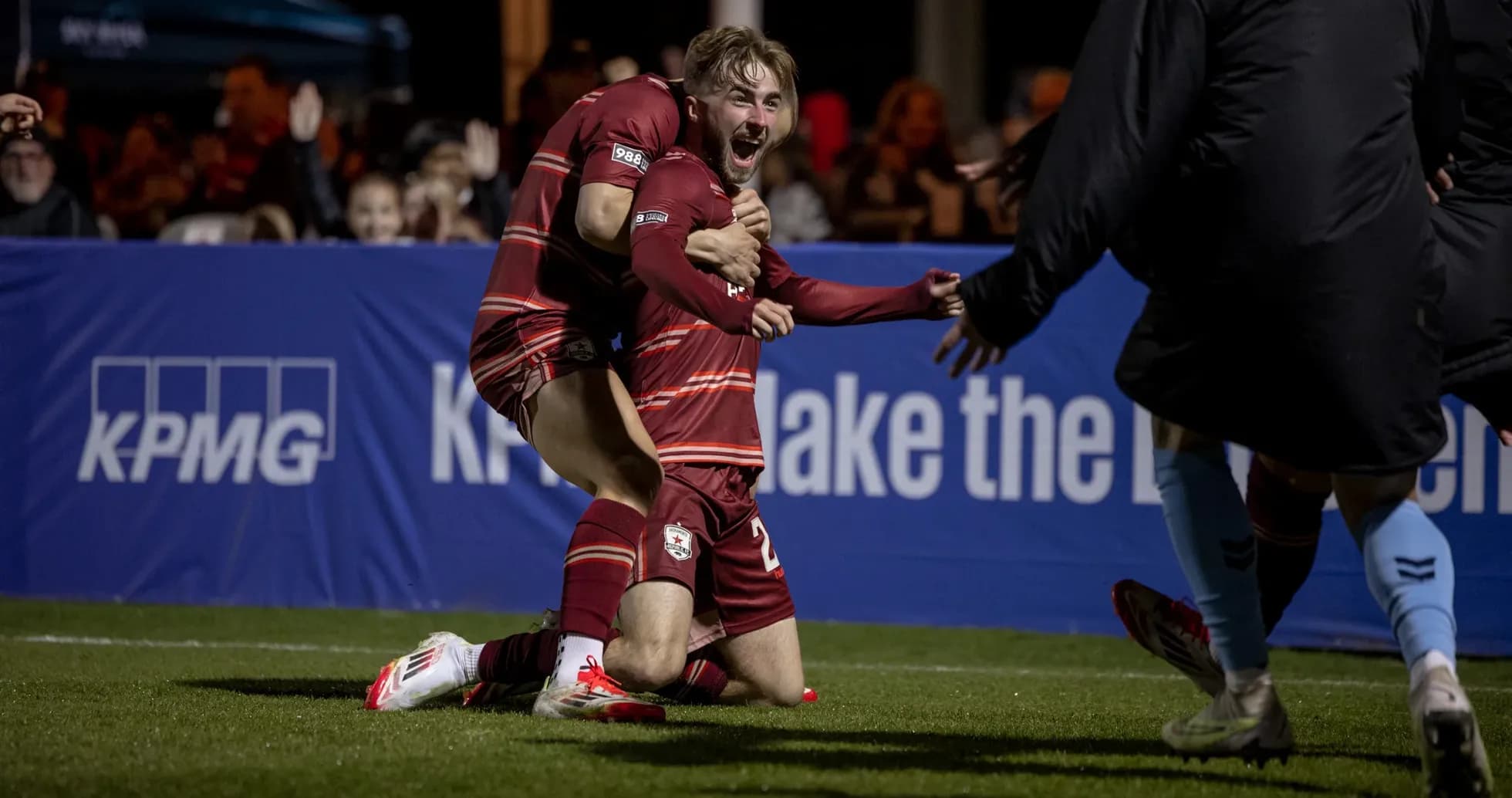 Celebration after goal in USL Championship match Celebration after goal in USL Championship match