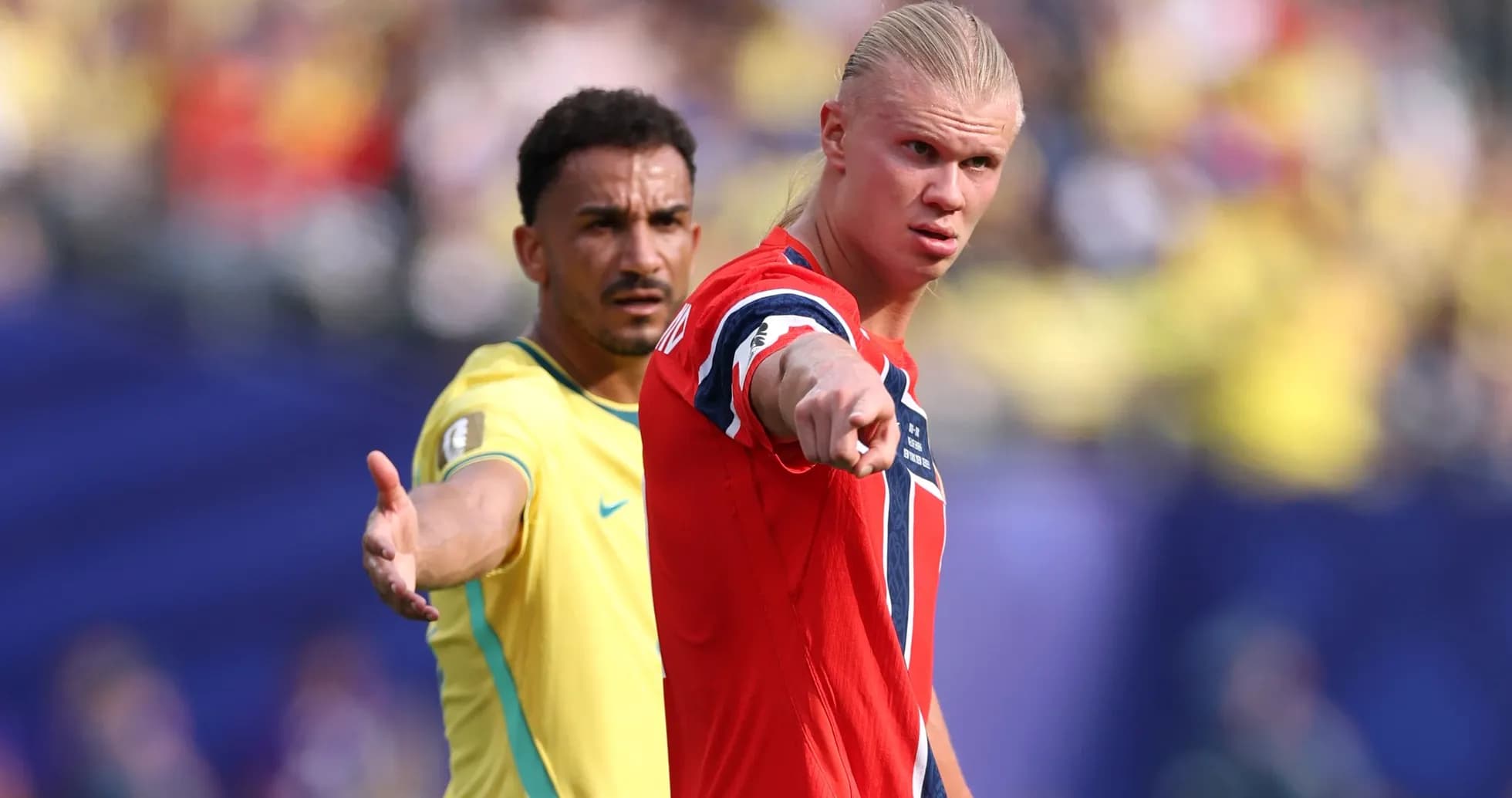 Norwegian player pointing during match against Brazil Norwegian player pointing during match against Brazil