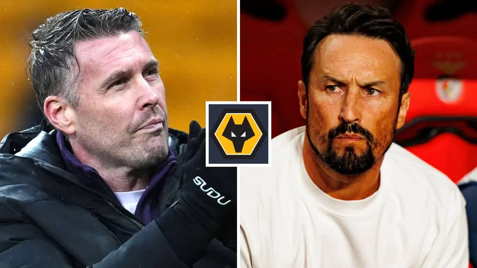 Two football managers during a match split screen Two football managers during a match split screen