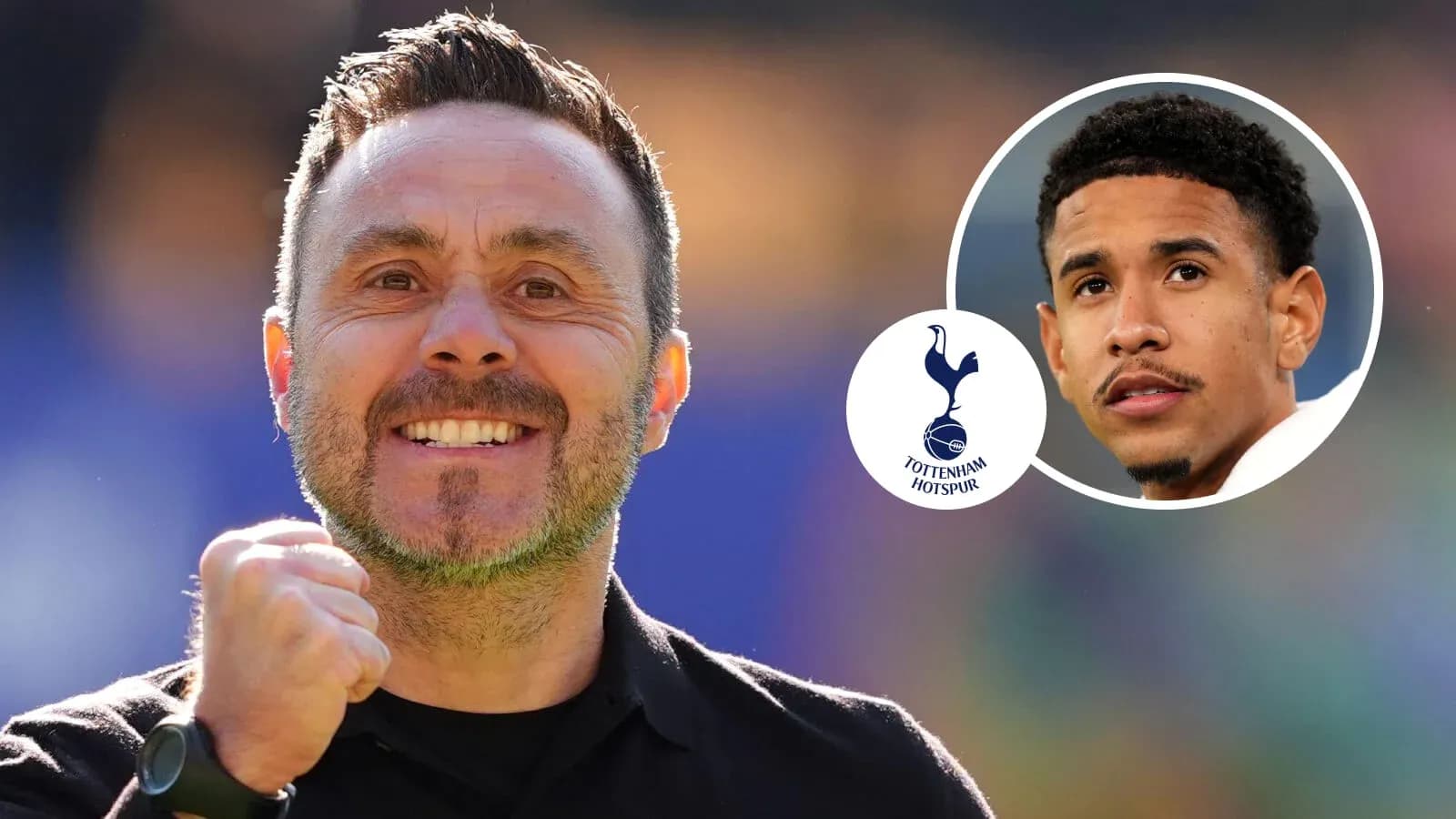 Manager celebrating with player photo inset Manager celebrating with player photo inset