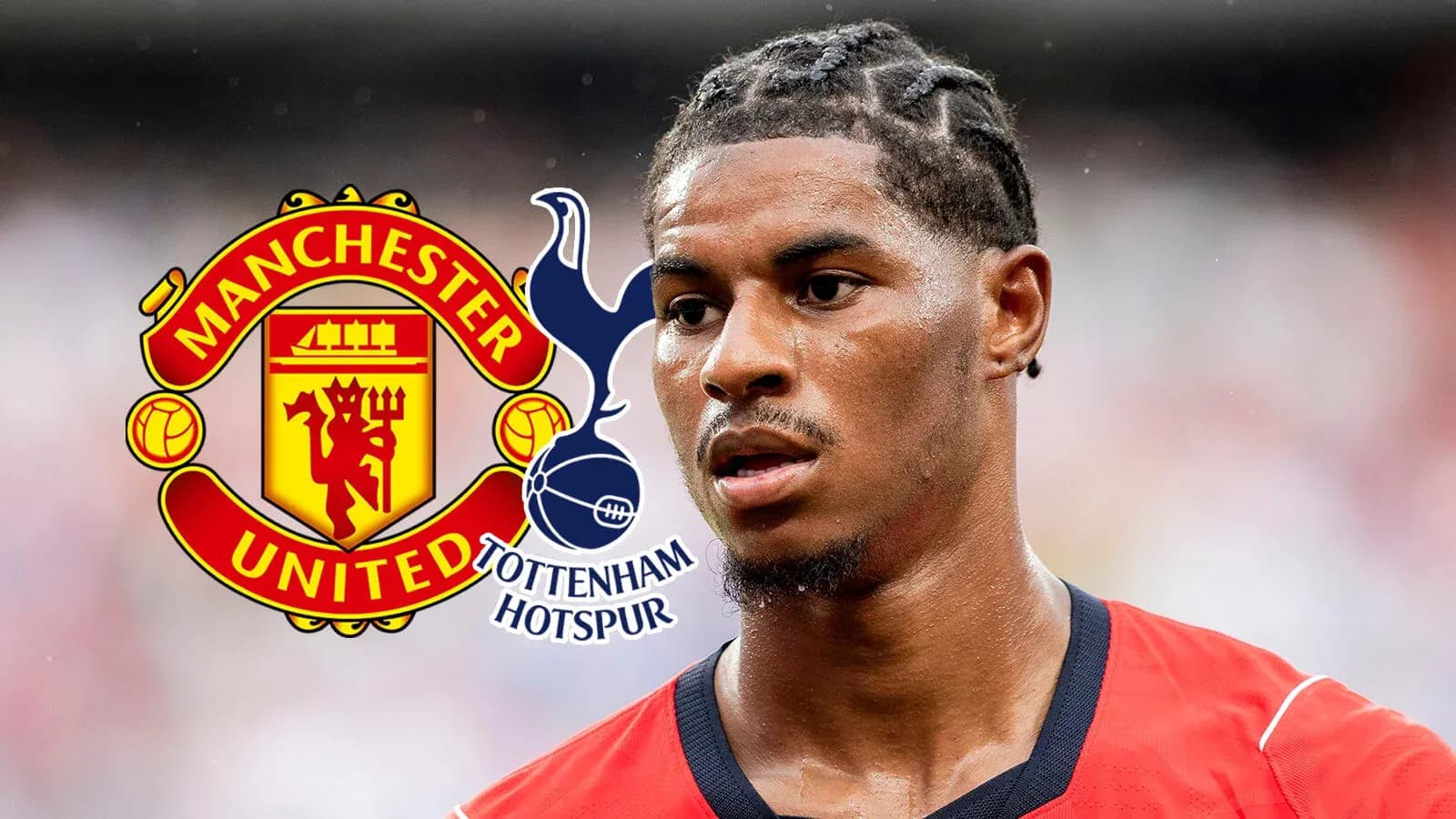 Player with Manchester United and Tottenham logos Player with Manchester United and Tottenham logos