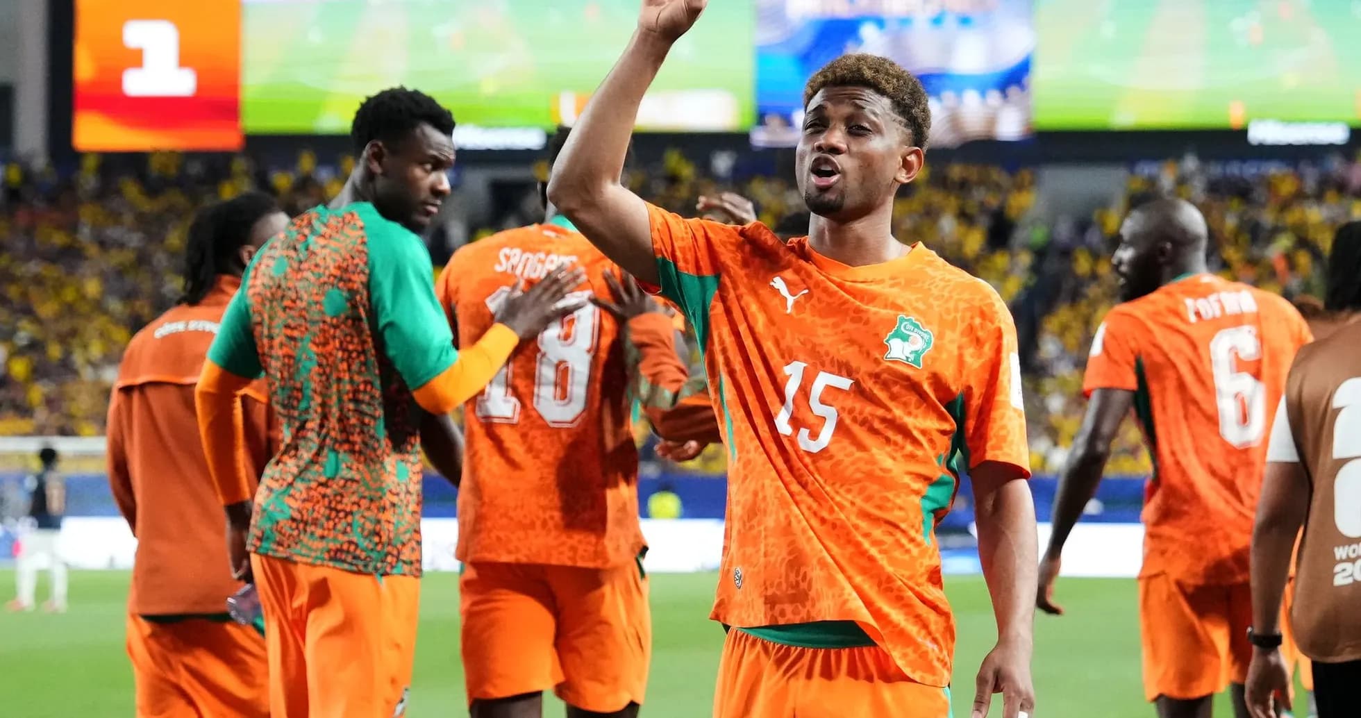 Ivory Coast players celebrating during match Ivory Coast players celebrating during match