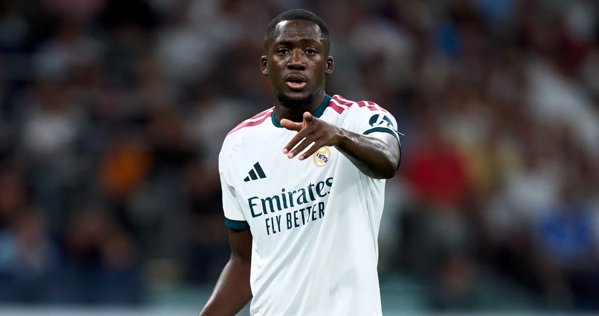 Player gesturing during match in Real Madrid kit Player gesturing during match in Real Madrid kit