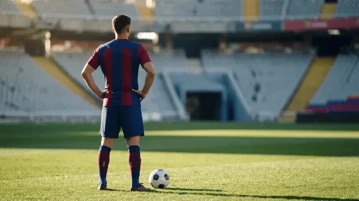 Player standing near soccer ball on field Player standing near soccer ball on field