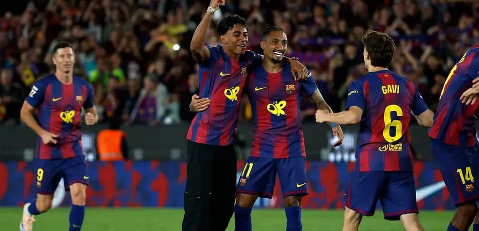 Barcelona players celebrating a goal during match Barcelona players celebrating a goal during match