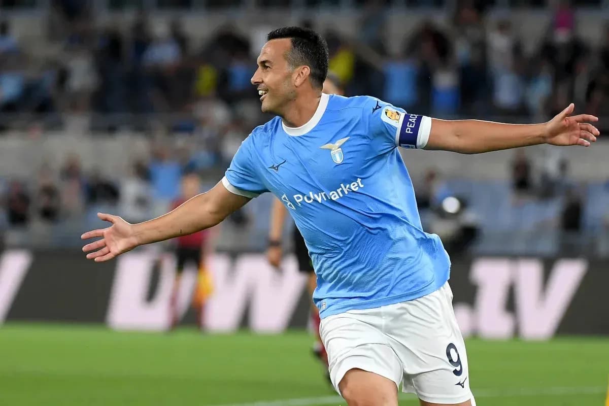 Lazio player celebrating after scoring a goal Lazio player celebrating after scoring a goal