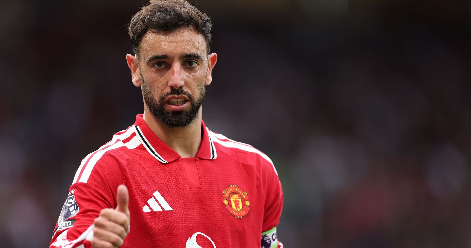 Bruno Fernandes giving a thumbs up on field Bruno Fernandes giving a thumbs up on field