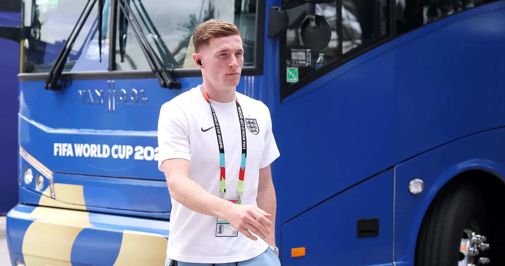 Player walking near team bus at World Cup Player walking near team bus at World Cup