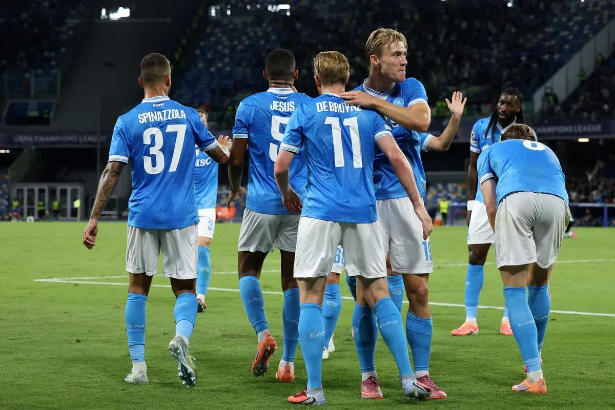 Napoli players celebrating during UEFA Champions League match Napoli players celebrating during UEFA Champions League match