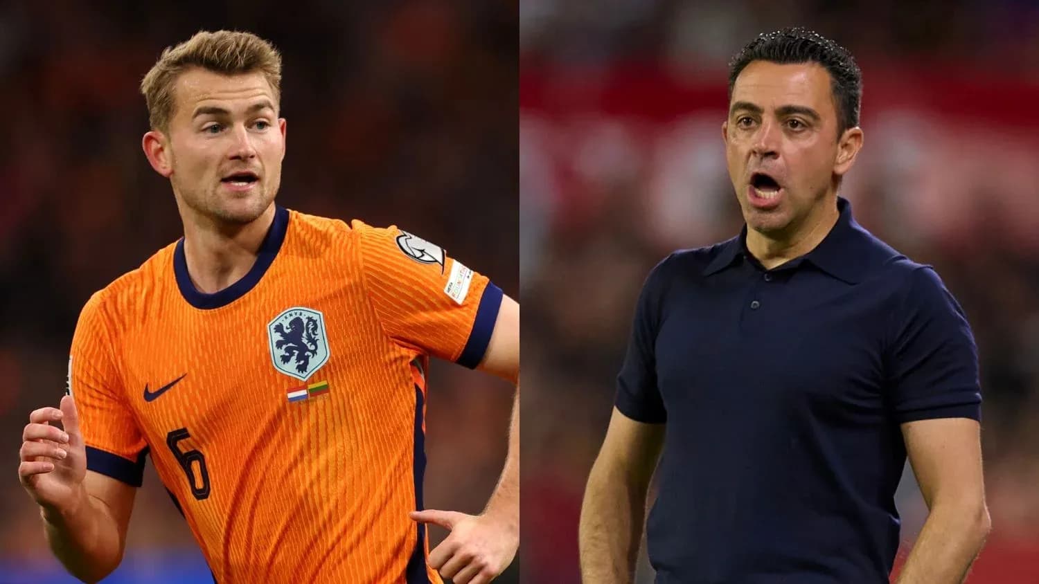 Matthijs de Ligt in orange jersey, Xavi coaching Matthijs de Ligt in orange jersey, Xavi coaching
