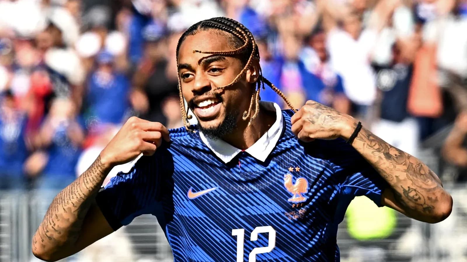 Player celebrating with France jersey during match Player celebrating with France jersey during match
