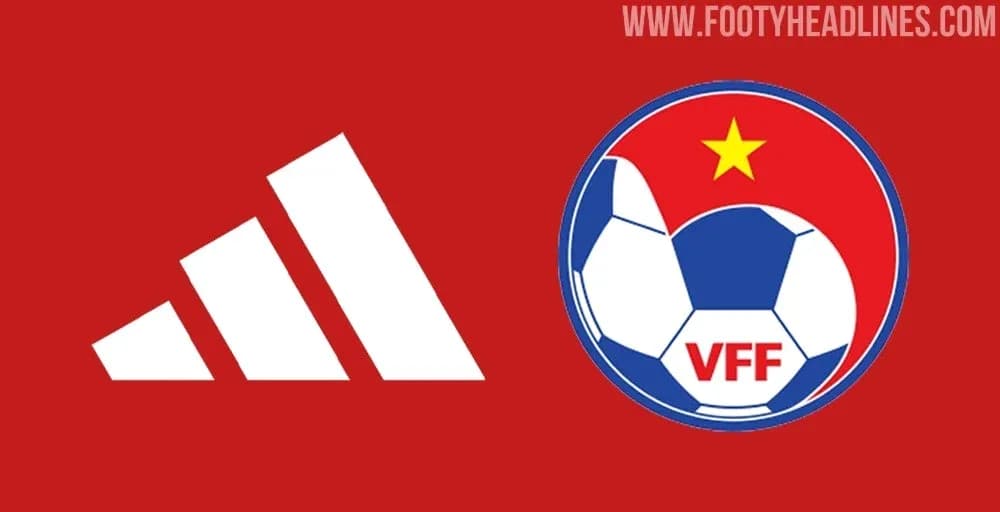 Adidas logo and VFF football emblem on red background Adidas logo and VFF football emblem on red background