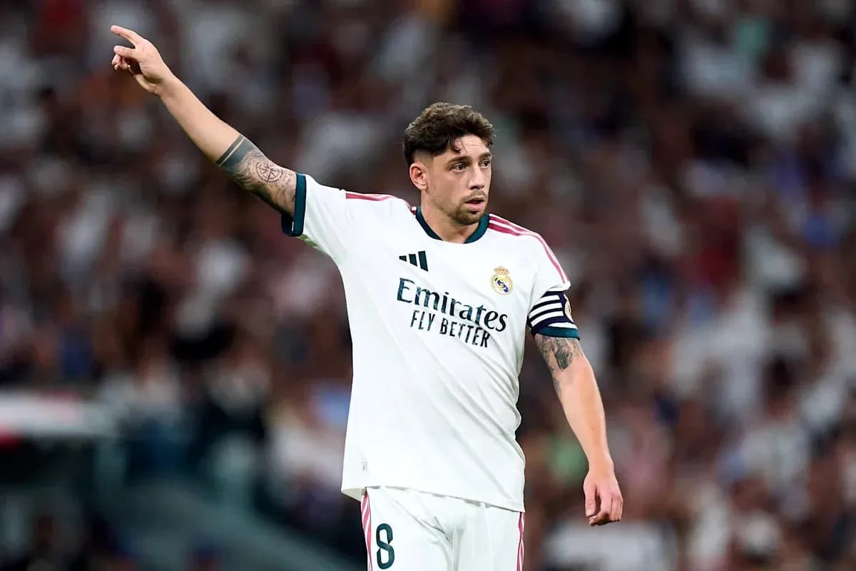 Player gesturing during match wearing Real Madrid kit Player gesturing during match wearing Real Madrid kit