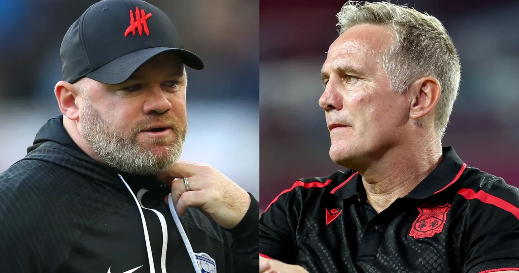Two football managers during a match interaction Two football managers during a match interaction