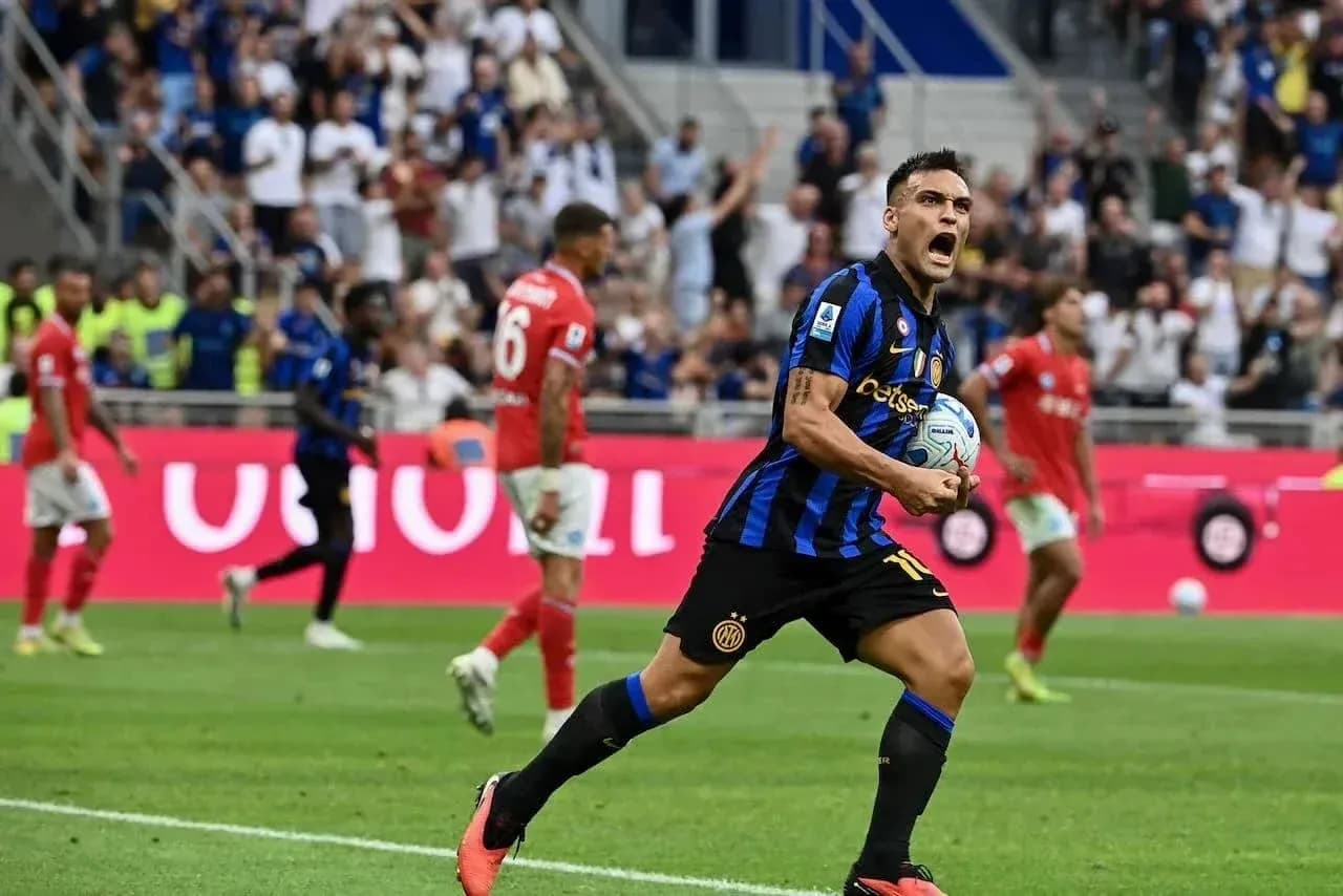 Lautaro Martínez celebrating after scoring a goal Lautaro Martínez celebrating after scoring a goal