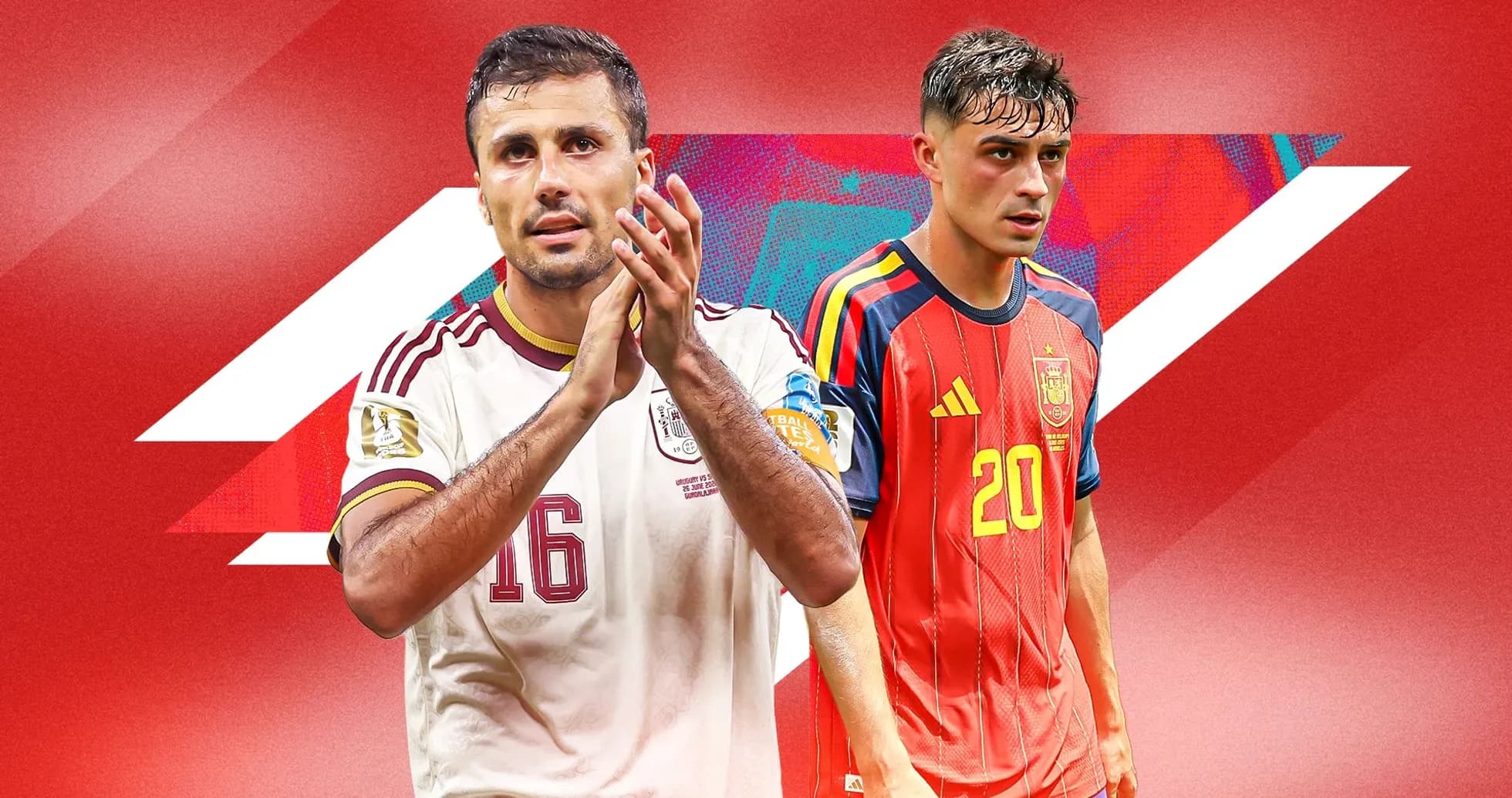Two soccer players from Mexico and Spain in jerseys Two soccer players from Mexico and Spain in jerseys