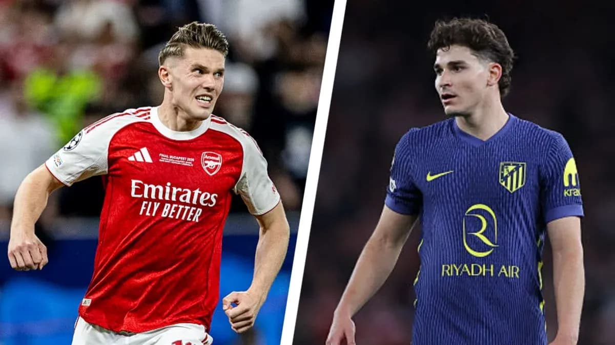Two football players in action, Arsenal vs Atletico Two football players in action, Arsenal vs Atletico