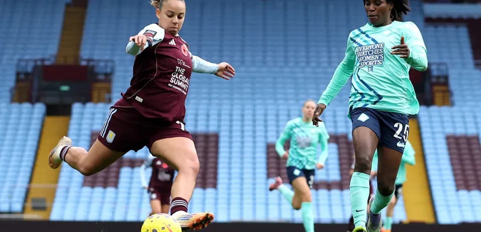 Player kicking ball during Lionesses vs Villa match Player kicking ball during Lionesses vs Villa match