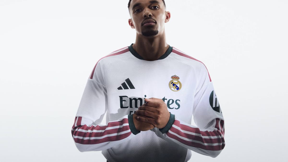 Player posing in Real Madrid home jersey Player posing in Real Madrid home jersey