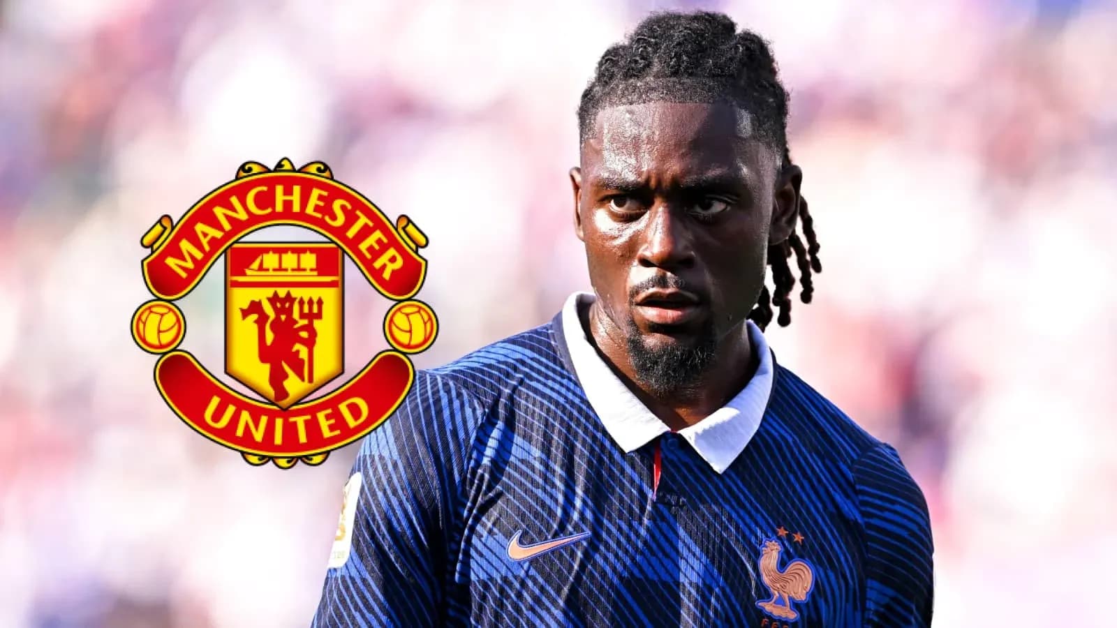 Player in France kit with Manchester United logo Player in France kit with Manchester United logo