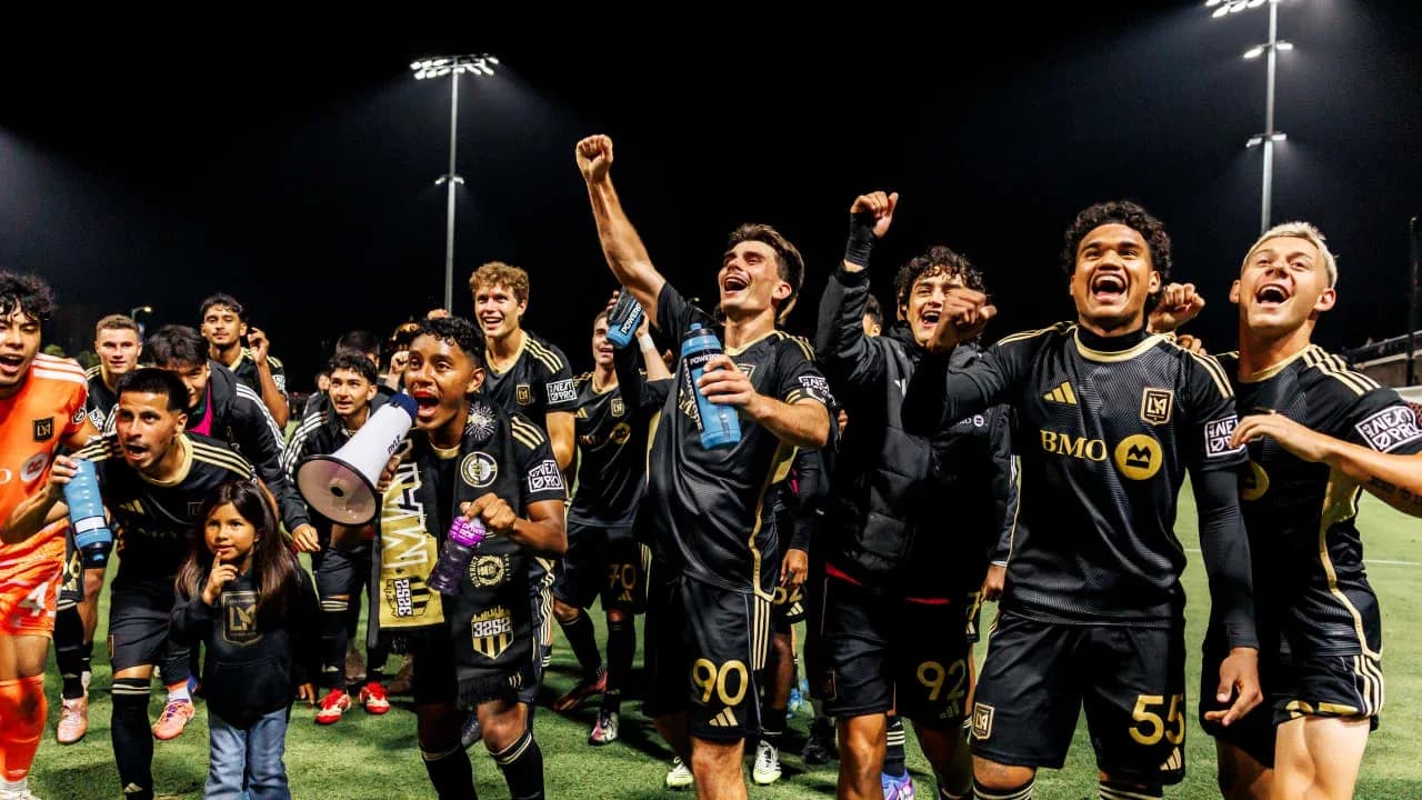 Los Angeles FC II celebrating victory with fans Los Angeles FC II celebrating victory with fans