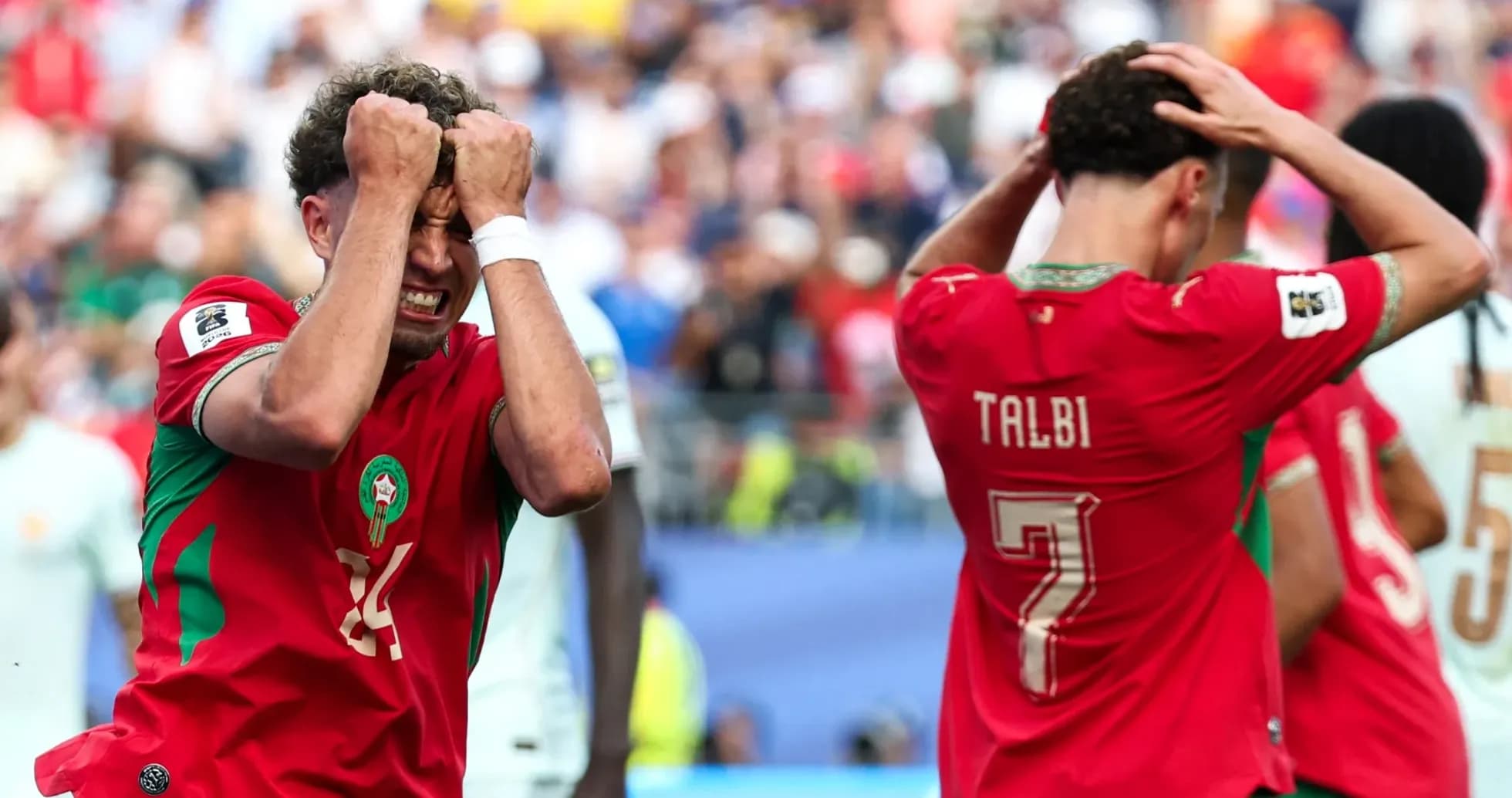 Morocco players reacting after a missed opportunity Morocco players reacting after a missed opportunity