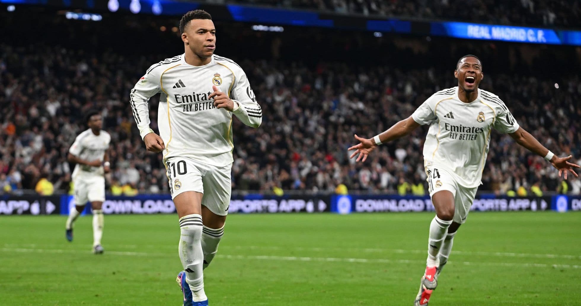 Kylian Mbappé celebrating a goal for Real Madrid Kylian Mbappé celebrating a goal for Real Madrid