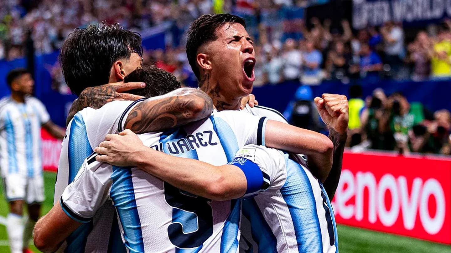 Argentina players celebrating a goal in match Argentina players celebrating a goal in match