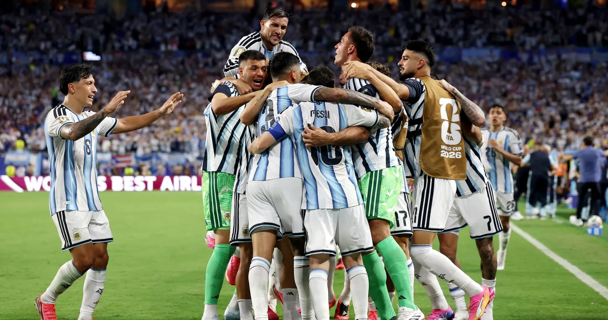 Argentina players celebrating a goal during match Argentina players celebrating a goal during match