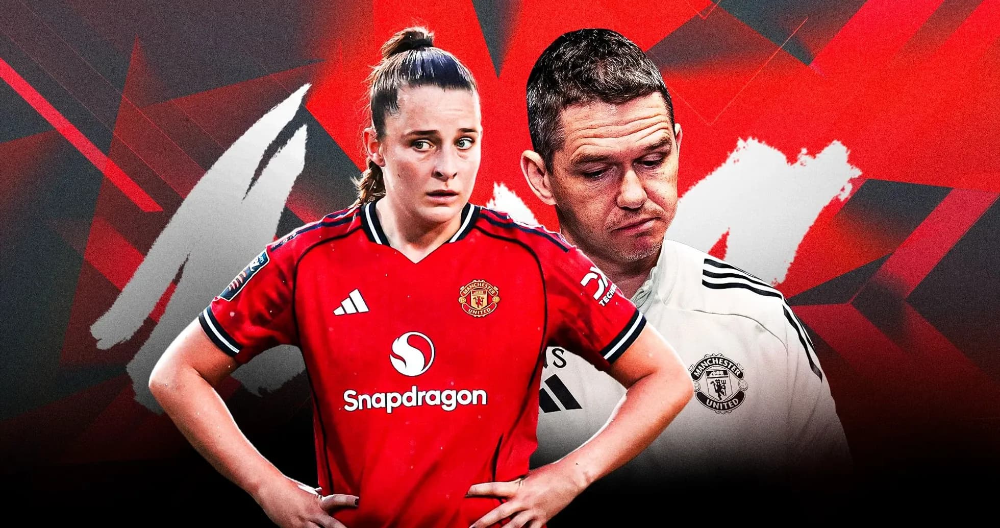 Manchester United player and coach on contrasting backgrounds Manchester United player and coach on contrasting backgrounds