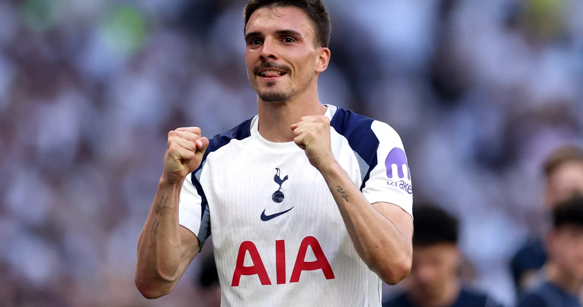 Player celebrating after scoring for Tottenham Player celebrating after scoring for Tottenham