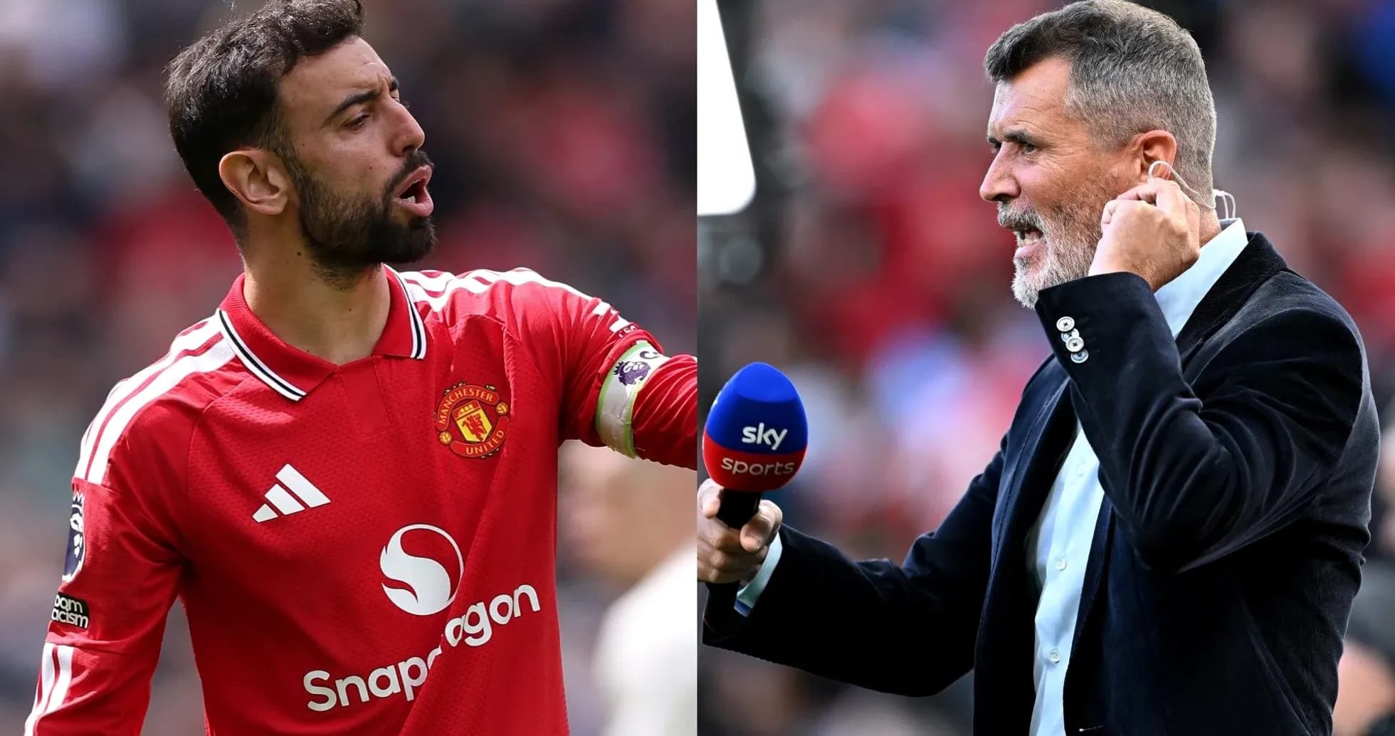 Bruno Fernandes and Roy Keane during a match analysis Bruno Fernandes and Roy Keane during a match analysis