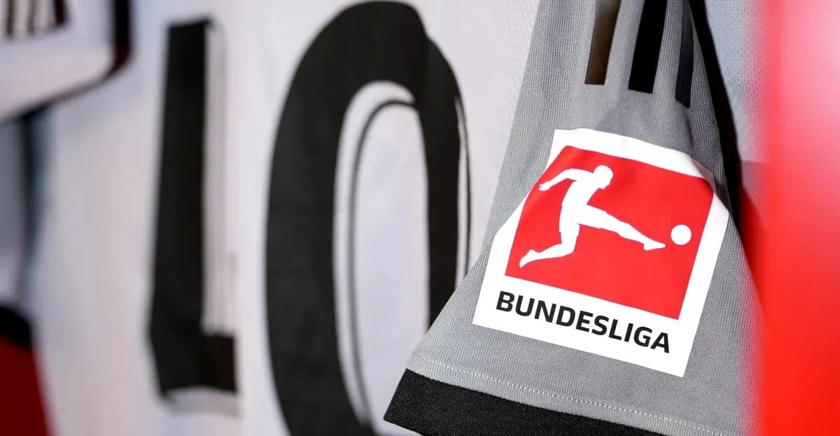Close-up of Bundesliga logo on football jersey Close-up of Bundesliga logo on football jersey