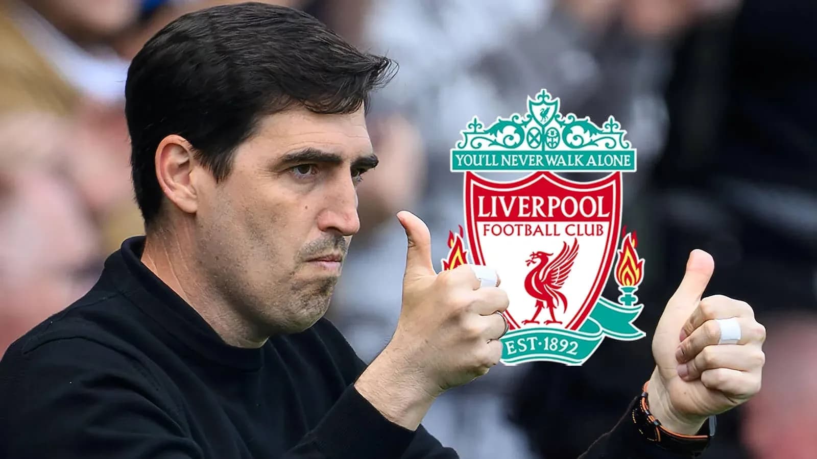 Coach giving thumbs up with Liverpool logo background Coach giving thumbs up with Liverpool logo background