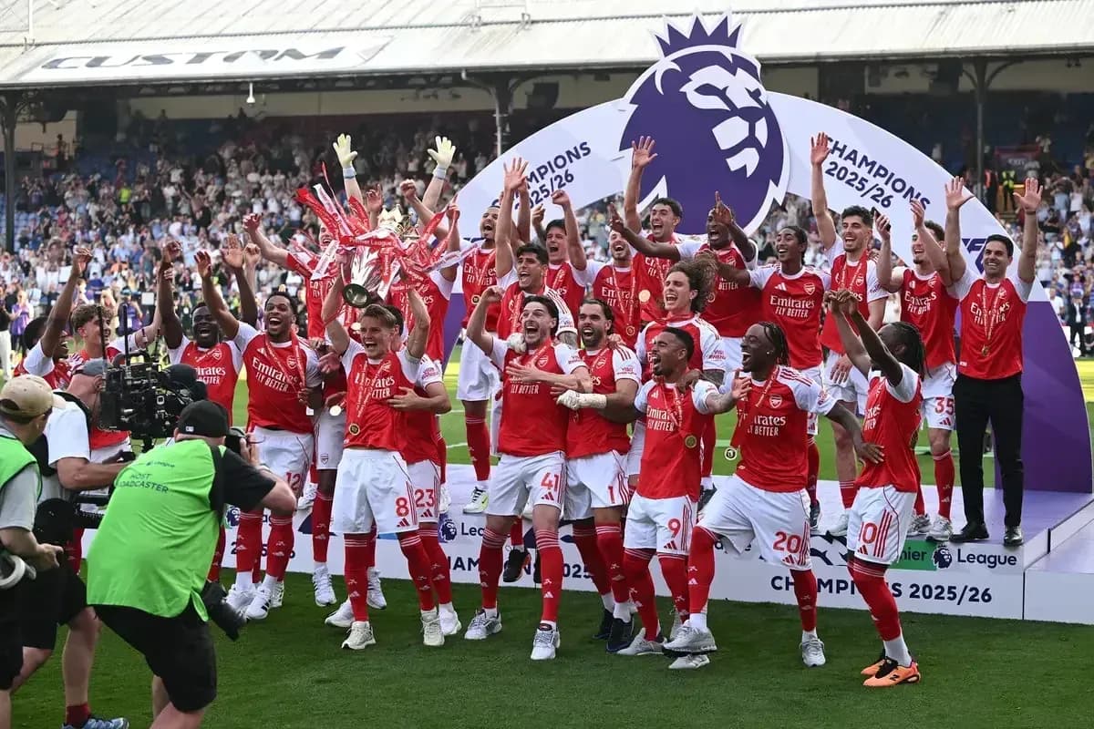Arsenal players celebrating Premier League championship win Arsenal players celebrating Premier League championship win