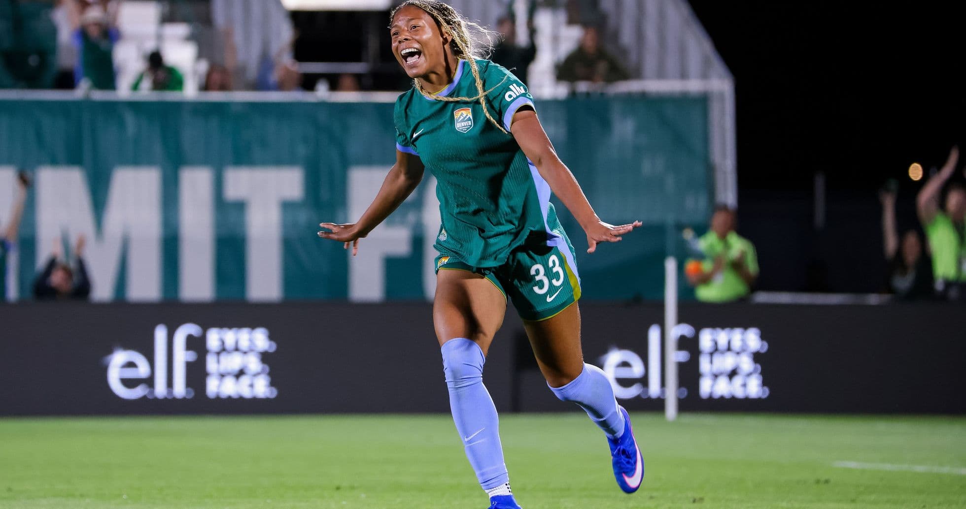 Player celebrating a goal on the field Player celebrating a goal on the field