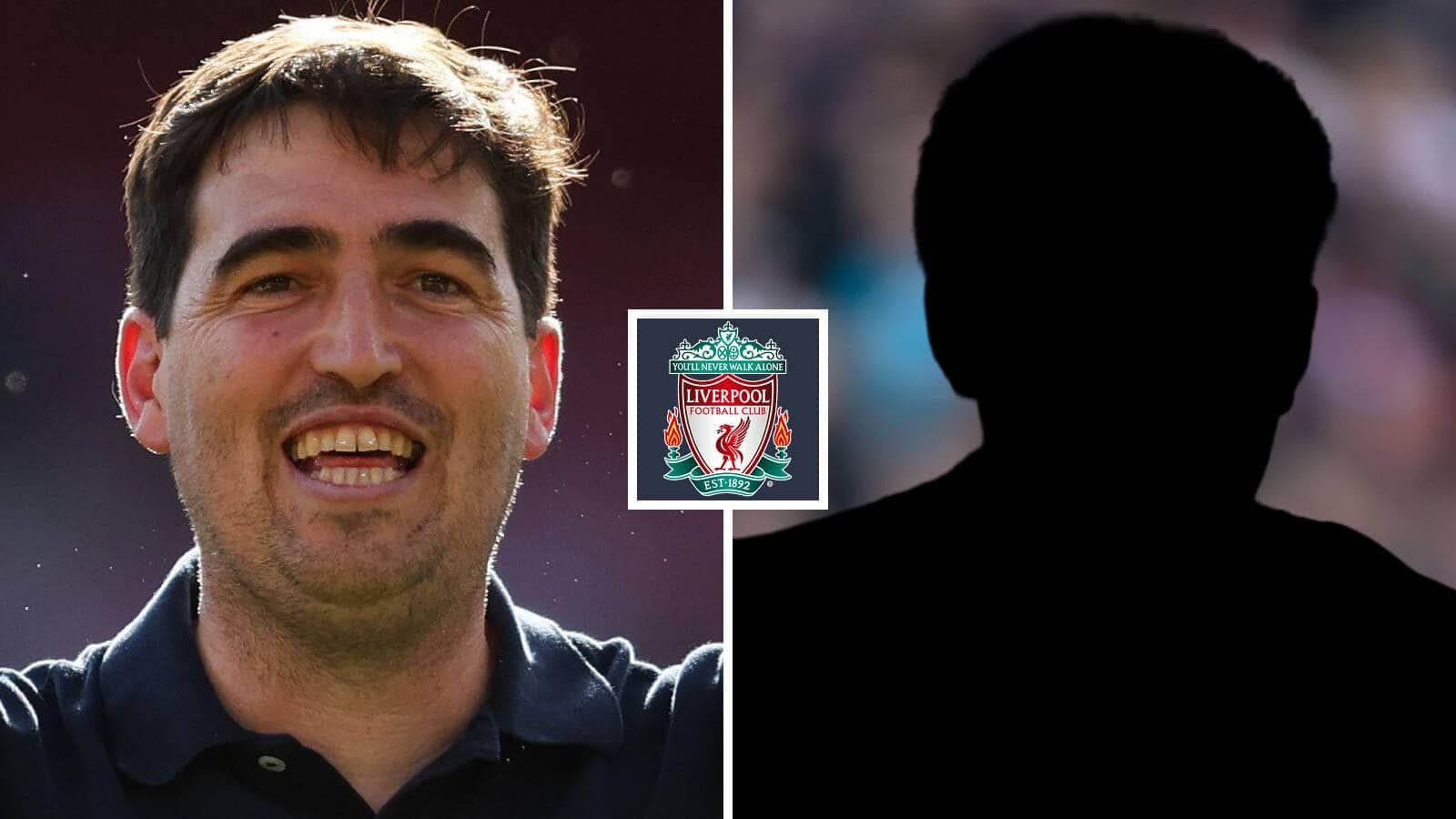 Smiling coach beside Liverpool FC logo and silhouette Smiling coach beside Liverpool FC logo and silhouette