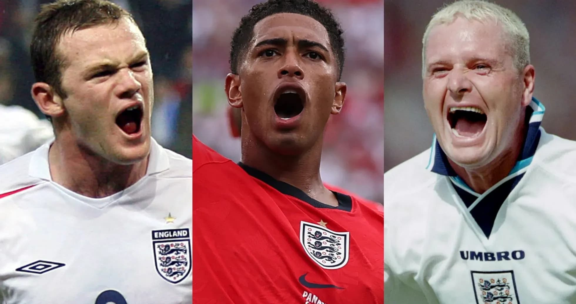 Three England football players celebrating with shouts Three England football players celebrating with shouts
