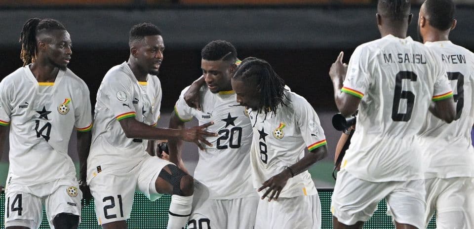 Ghana players celebrating a goal during a match Ghana players celebrating a goal during a match