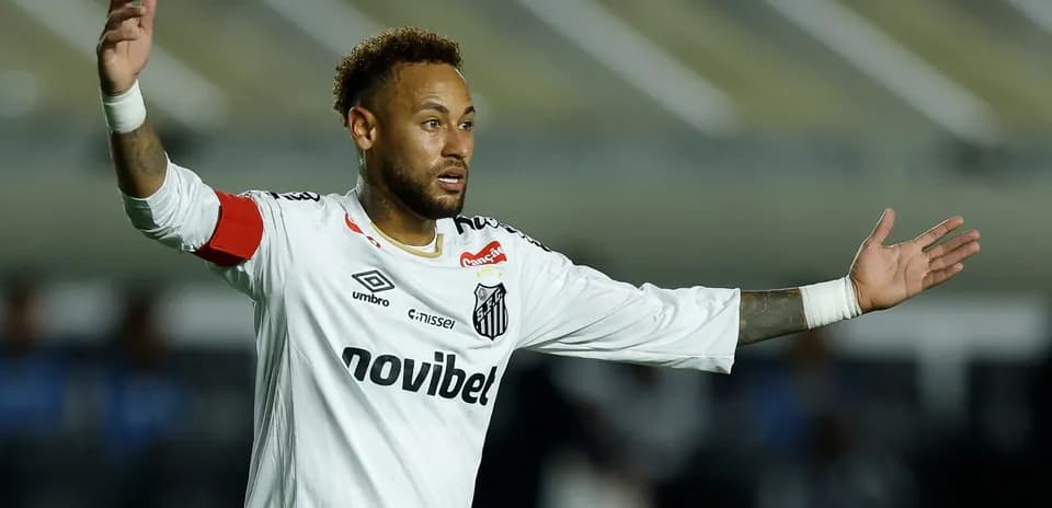 Neymar gesturing during Santos match on the field Neymar gesturing during Santos match on the field
