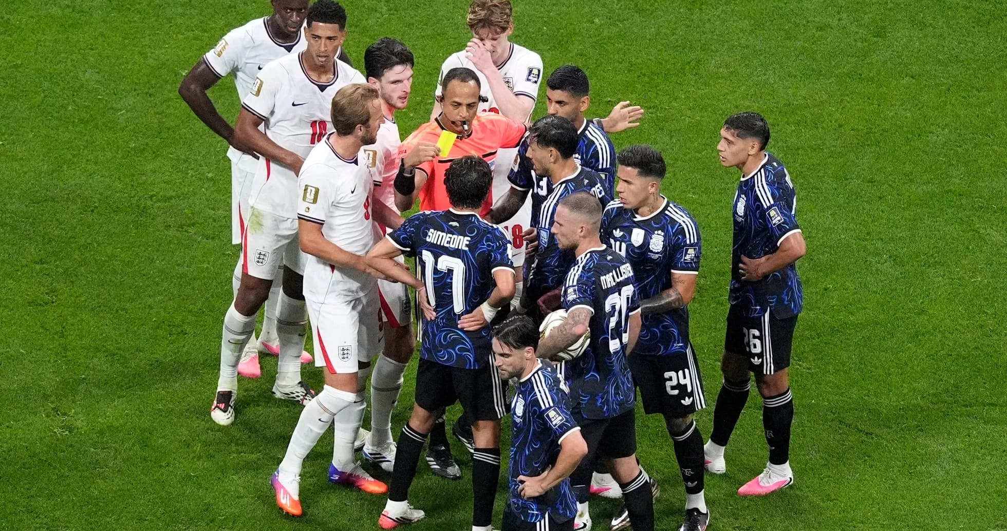 Players arguing with referee during England vs Argentina match Players arguing with referee during England vs Argentina match