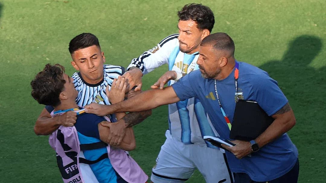 Players involved in a scuffle during match Players involved in a scuffle during match