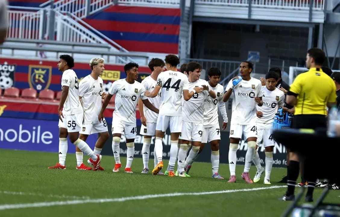 Los Angeles FC II players celebrating a goal Los Angeles FC II players celebrating a goal